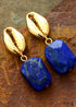 Boho Earrings, Dangle Earrings, Shell Blue Lapise